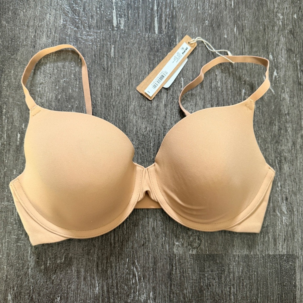 SKIMS Fits Everybody T Shirt Bra Ochre Nude 32D Unlined Seamless Everyday